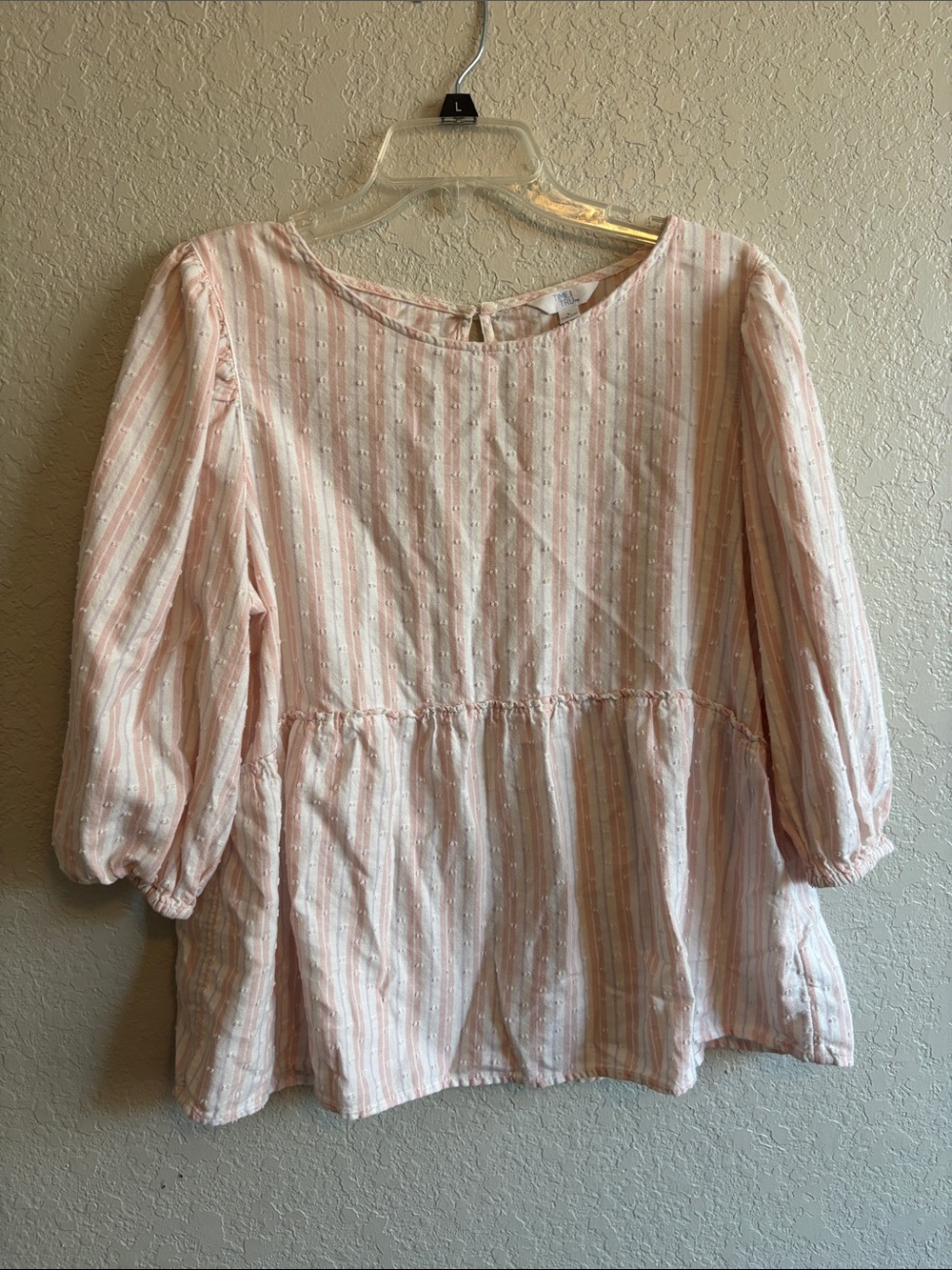 Time and Tru Pink & Cream Striped Peplum Tunic